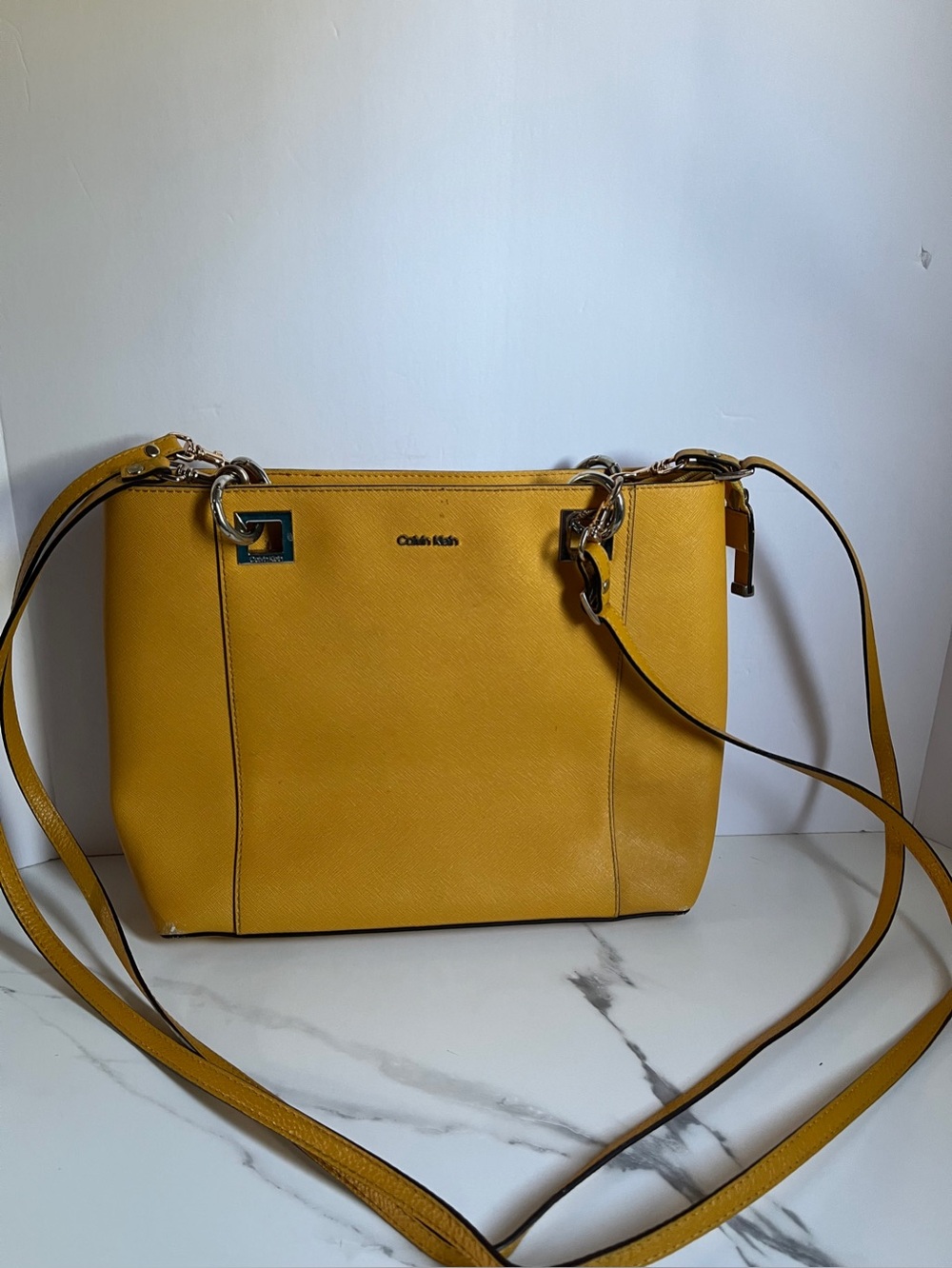 Calvin Klein Yellow Shoulder Bag Zip Top Detachable Adjustable Strap